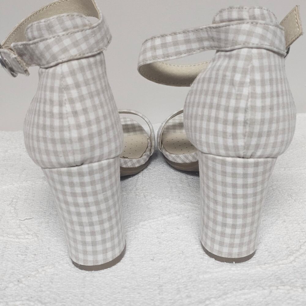 Life Stride Beige Tan White Checked Plaid Pattern Block Chunky Heels Size 11 - Picture 4 of 7